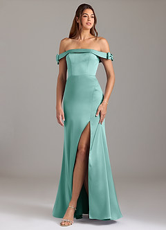 Azazie Zayla Brautjungfernkleider Wandelbar A-Linie Schulterfrei Stretch-Satin Kleid Aqua image1