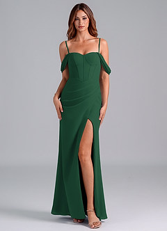 Azazie Asha Bridesmaid Dresses Dark Green Sheath Off the Shoulder Chiffon Convertible Dress image7