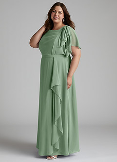 Azazie Aaliyah Modest Bridesmaid Dresses A-Line Scoop Pleated Chiffon Floor-Length Dress image7