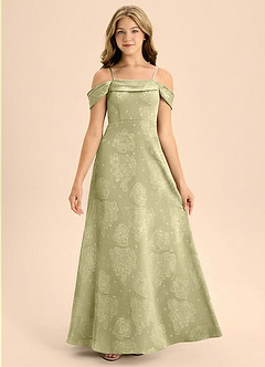 Azazie Anselie Junior Formal Celadon Leaf Floral A-Line Off the Shoulder Floral Burnout Dress image1