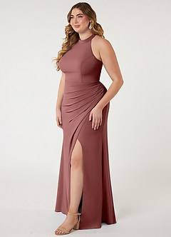 Azazie Galicia Bridesmaid Dresses Desert Rose Mermaid Halter Pleated Stretch Chiffon Dress image7