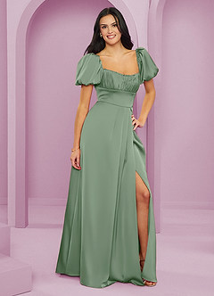 Barbie ♥ Azazie Bridesmaid Dresses Matcha A-Line Ruched Stretch Satin Dress image4