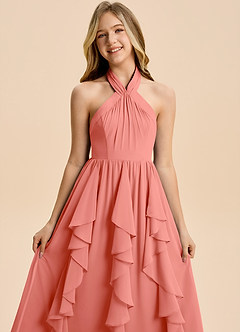 Azazie Daisy Junior Salmon Pink A-Line Chiffon Dress image7