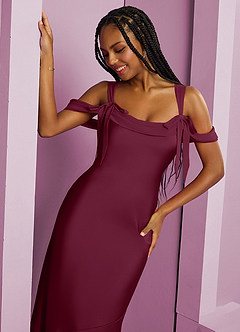 Barbie ♥ Azazie Vestidos de damas de honor Vestido de Mora de Satén Elástico de Corte Recto con Plisado image7