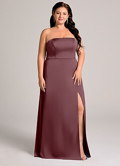 Azazie Wren Brudtärnklänningar Klä av A-Linje i Stretch Satin Axelbandslös Sangria Konvertibel image9