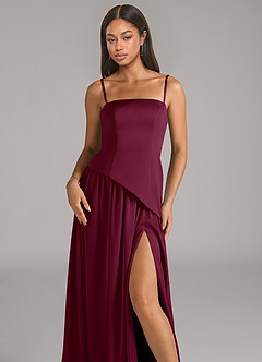 Azazie Adeline Bridesmaid Dresses Mulberry A-Line Strapless Stretch Satin Convertible Dress image2