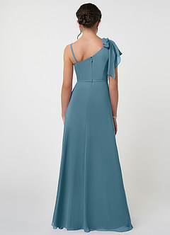 Azazie Aidy Junior A-Linie Schleifen Chiffon Kleid Bermudablau image2