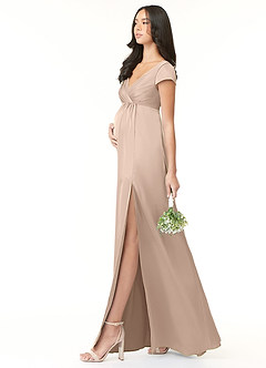 Azazie Allessia vestidos de dama de honor de maternidad Vestido Línea A Plisado Largo hasta el suelo Satén Elástico image3