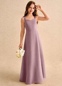 Azazie Makani Girls Formal vestidos de niña de las flores Vestido de Rosa Polvorienta de Gasa de Corte en A con Escote de Corazón image4