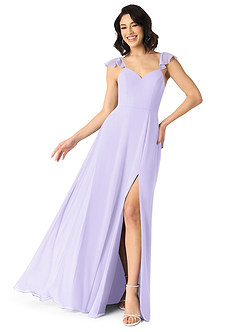 Azazie Everett Bridesmaid Dresses Lilac A-Line V-neck Ruched Chiffon Dress image1