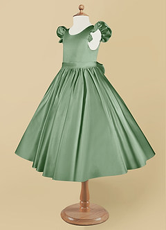 Azazie Violeta Flower Girl Dresses Matcha Ball-Gown Bow Matte Satin Dress image9