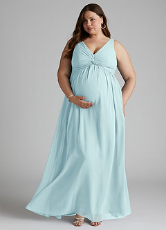 Azazie Yetta Maternity Bridesmaid Dresses A-Line V-Neck Gathered Chiffon Floor-Length Dress image7