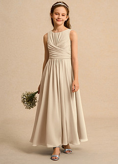 Azazie Ducky Girl Blumenmädchenkleider A-Linie Plissee Chiffon Kleid Champagner image4