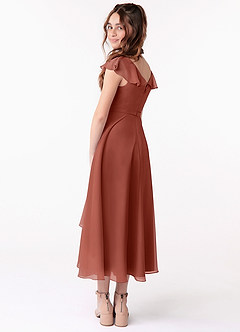 Azazie Posie Junior A-Linie Gestreift Chiffon Kleid Rotbraun image2