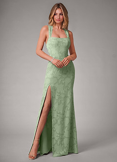 Azazie Luci Robes de demoiselle d'honneur Robe Sirène Convertible en Blumen-Burnout Plissée Vert Sauge image3