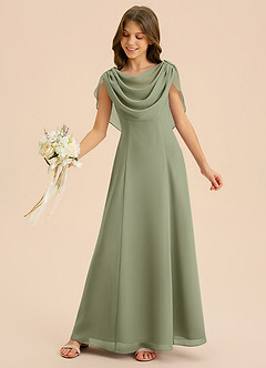 Azazie Lambie Junior Pistachio A-Line Pleated Chiffon Dress image6
