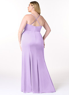 Azazie Marzia Bridesmaid Dresses Lilac Sheath Cowl Pleated Stretch Satin Dress image8