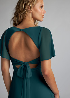 Azazie Induh Bridesmaid Dresses Pine A-Line Flutter V-neck Mesh Dress image6
