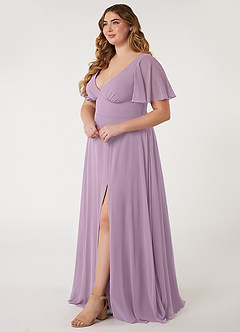 Azazie Kimber Bridesmaid Dresses Wisteria A-Line Flounce Sleeve Chiffon Dress image7