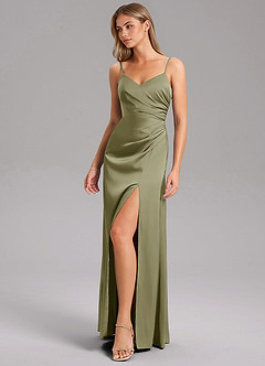 Azazie Azuree Bridesmaid Dresses Pistachio A-Line Pleated Stretch Satin Dress image11