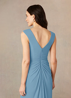 Azazie Andi Mother of the Bride Dresses Steel Blue A-Line Pleated Mesh Dress image5