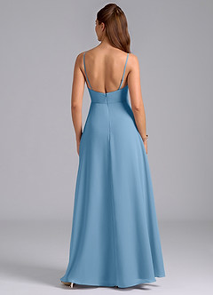 Azazie Sarella Brautjungfernkleider A-Linie mit Taschen Chiffon Kleid Stahlblau image2