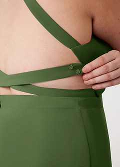 Azazie Clarice Jurken voor bruidsmeisjes Jurk van Chiffon met A-Lijn Houder Olijf image14