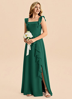 Azazie Nori Junior Emerald A-Line Ruched Chiffon Dress image4