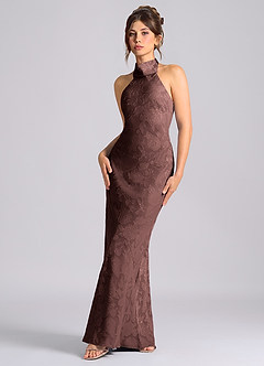 Azazie Velli Vestidos de damas de honor Vestido de Expresado de Devorado Floral de Corte Sirena con Cuello Alto image1