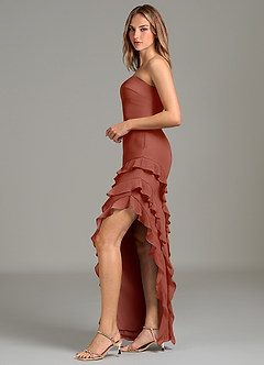 Azazie Lanette Bridesmaid Dresses Auburn Sheath Ruched Chiffon Dress image5