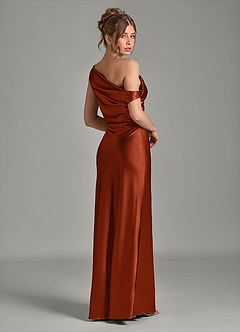 Azazie Emerson Bridesmaid Dresses Auburn Mermaid Off the Shoulder Metallic Satin Dress image6