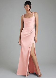 Azazie Sierra Bridesmaid Dresses Powder Pink A-Line Corset Stretch Satin Dress image6