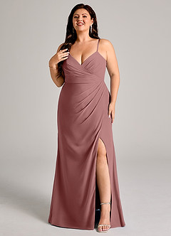 Azazie Maci Bridesmaid Dresses Desert Rose Sheath Pleated Chiffon Dress image8