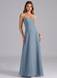 Azazie Valentine Bridesmaid Dresses Dusty Blue A-Line Corset Chiffon Dress image1