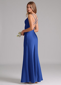 Azazie Suttona Vestidos de damas de honor Vestido de Azul Real de Satén Elástico de Corte en A con Plisado image1