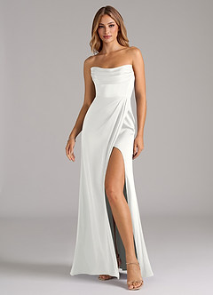 Azazie Johana Robes de demoiselle d'honneur Robe Sirène Convertible en Satin extensible Épaule décolletée Blanc image6