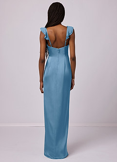 Barbie ♥ Azazie Final Sale Steel Blue Sheath Stretch Satin Dress image5