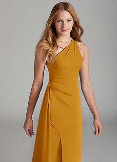 Azazie Maron Junior Butterscotch A-Line Pleated Stretch Satin Dress image3