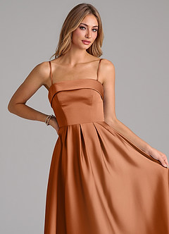 Azazie Lucienne Suknie dla druhen Linia A Pofałdowany Satyna elastyczna Długość kostki Sukienka image2