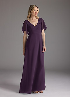 Azazie Alessa Mother of the Bride Dresses Plum A-Line V-Neck Pleated Chiffon Dress image1