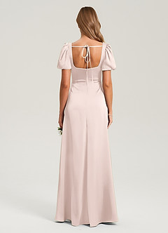 Azazie Fyona Bridesmaid Dresses Blushing Pink A-Line Pleated Stretch Satin Dress image2