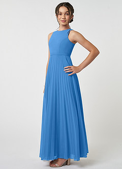 Azazie Lindie Junior Robe Trapèze en Mousseline de soie Plissée Geai Bleu image3