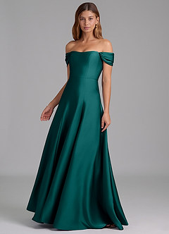 Azazie Seriana Bridesmaid Dresses Peacock A-Line Off the Shoulder Stretch Satin Convertible Dress image3