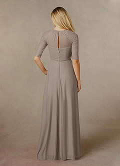 Azazie Raelyn Mother of the Bride Dresses Taupe A-Line Lace Mesh Dress image2
