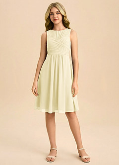 Azazie Skyla Junior A라인 주름진 쉬폰 미니 주니어 신부 들러리 드레스 image3