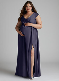 Azazie Allessia Robes de demoiselle d'honneur de maternité Robe Trapèze Plissée Longueur ras du sol Satin extensible image11