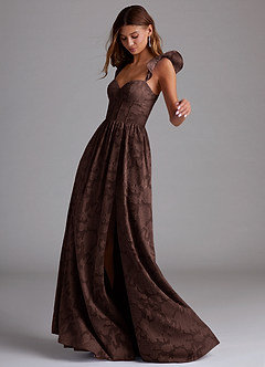 Azazie Denisse Jurken voor bruidsmeisjes Jurk van Bloemen Burn-out met A-Lijn Ruches Ganache image2