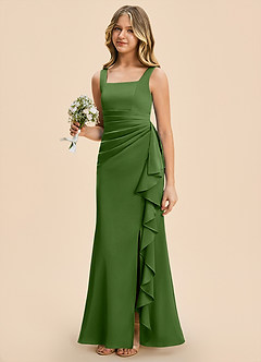 Azazie Adrienne Junior Basil Sheath Pleated Stretch Satin Dress image1