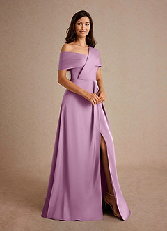 Azazie Milton Mother of the Bride Dresses Wisteria A-Line Pleated Stretch Satin Dress image6