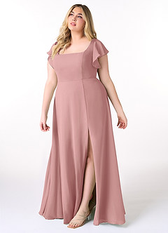 Azazie Bondi Brautjungfernkleider A-Linie Gekräuselt Chiffon Kleid Altrosa image9